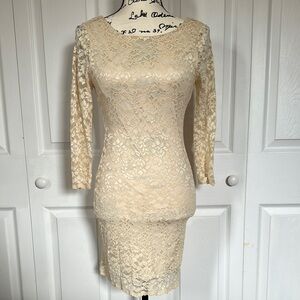 Cream Sheath Dress with Bateau Neckline and 3/4 Sleeves
